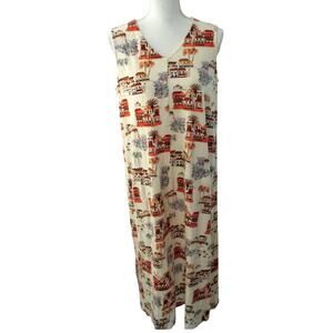 Denim & Co. Naturals Women's Beige House Print Sleeveless Stretch Maxi Dress L.
